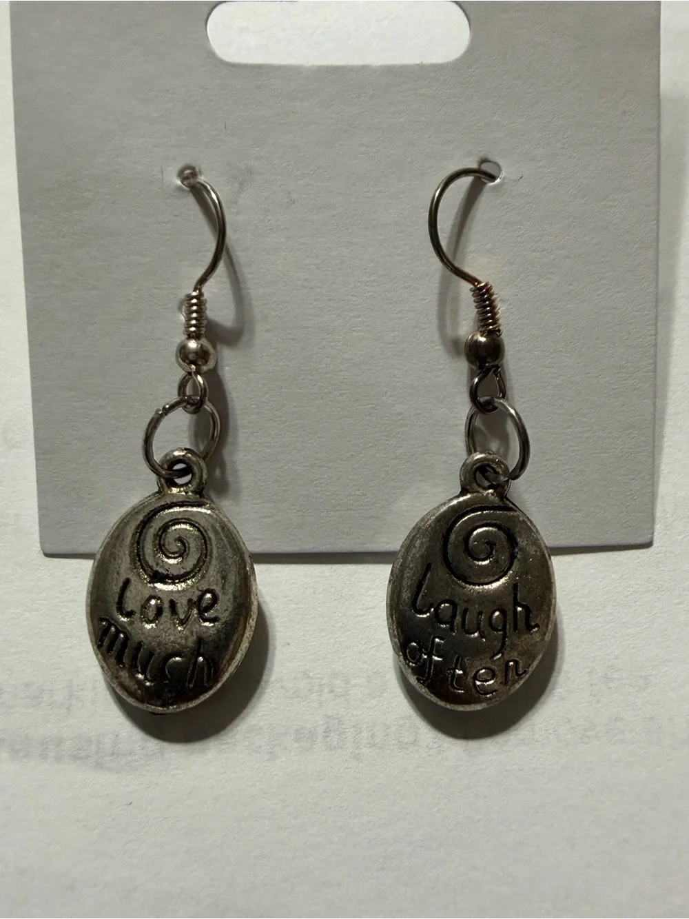 Silver Tone 'Love Much / Laugh Often' Dangle Earrings
